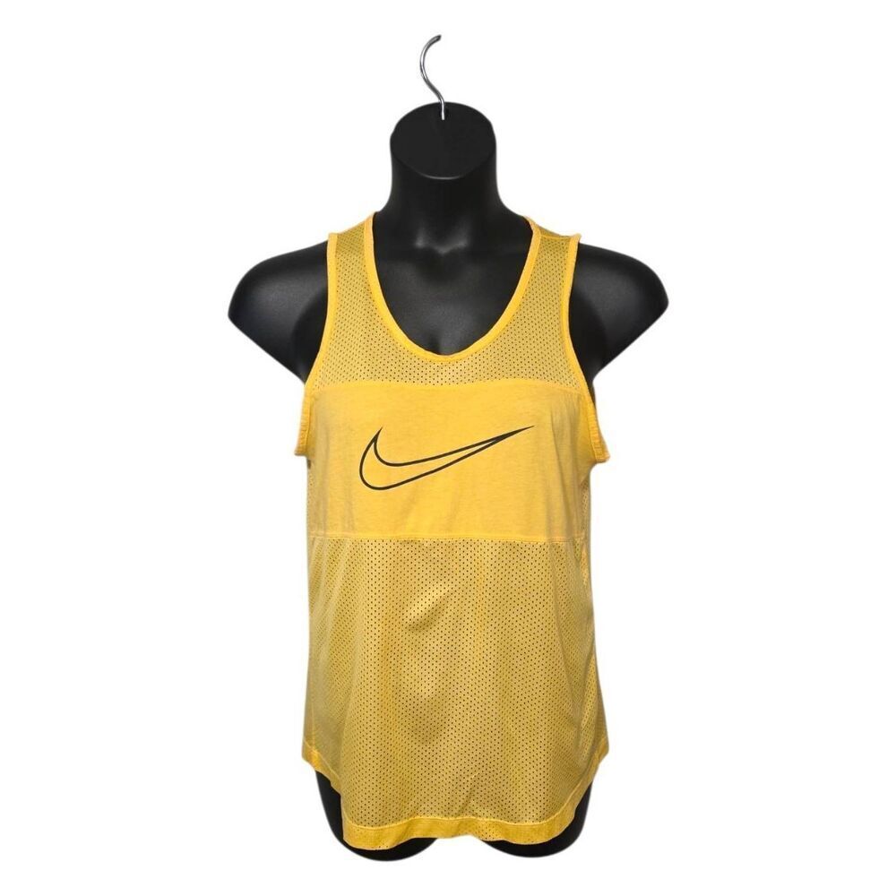 Nike Yellow Mesh Activewear Tank Top with Swoosh - Size Small